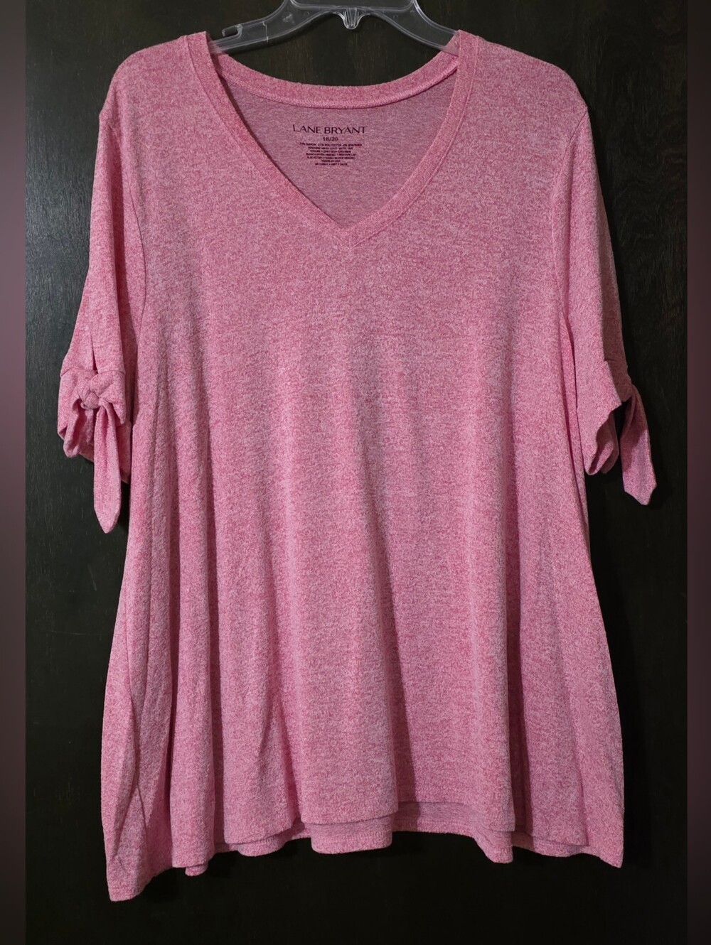 💢4For$20 Lane Bryant Pink Heathered V-Neck Tie-Sleeve Women's Top Size 18/20
